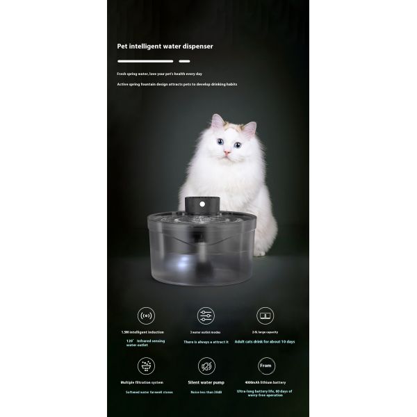 Automatic Wireless Charge Induction Intelligent Pet Water Dispenser Eco-Friendly Waterproof IPX7 Portable Bottle Cat Dog Feeder