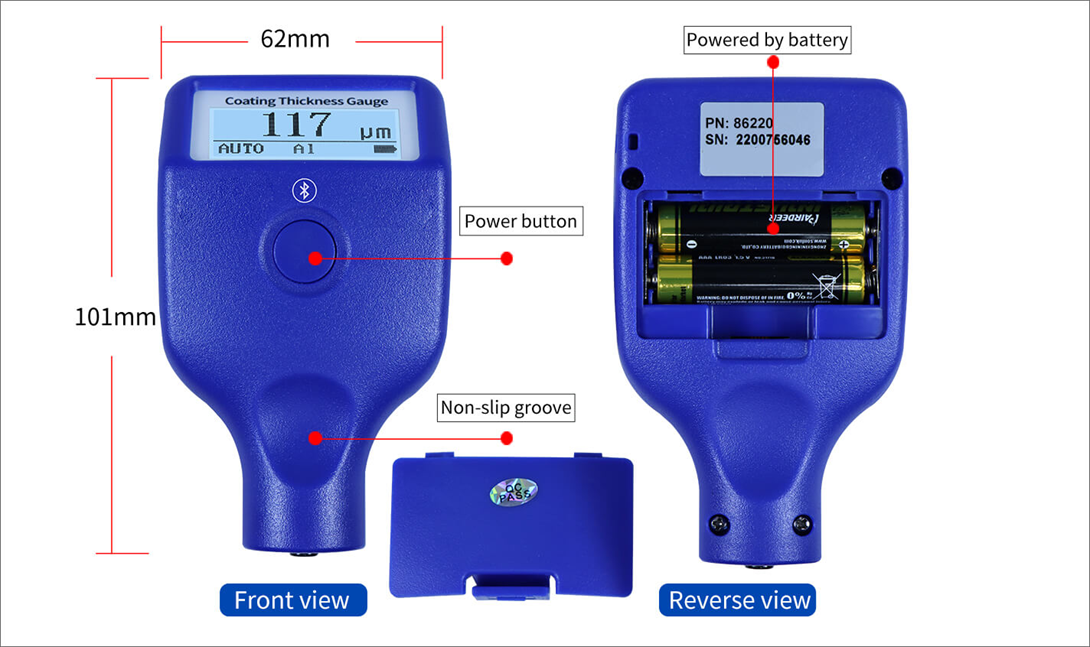 86220 Professional Paint Thickness Gauge with 0.5s Fast Response Ruby Probe and Bluetooth Data Transmission