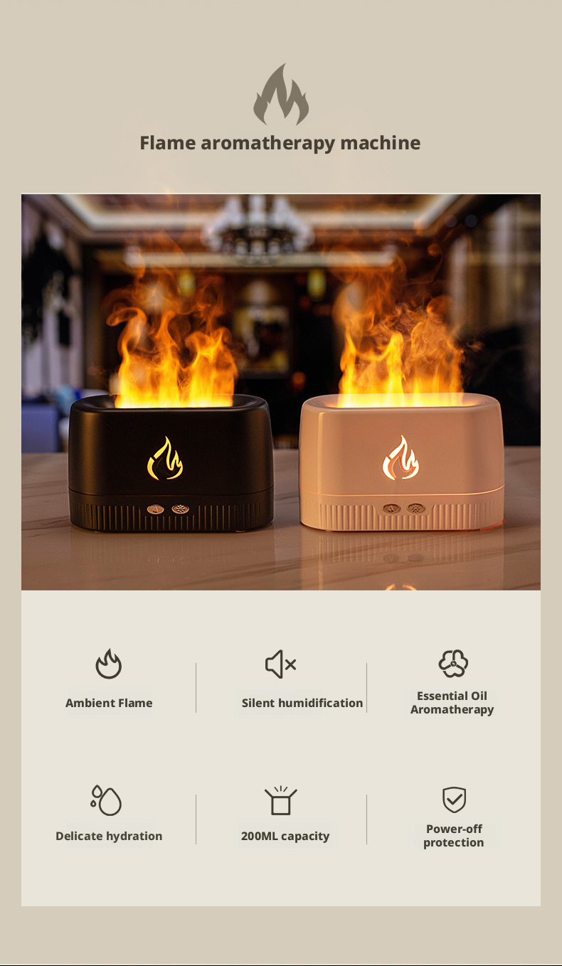 Essential Oil Flame Aromatherapy Diffuser USB Powered With LED Flame Light OEM Size