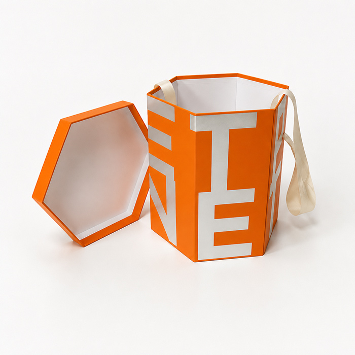 Gift Packaging Custom Collapsible Rigid Box Hexagonal Shaped with Ribbon Closure
