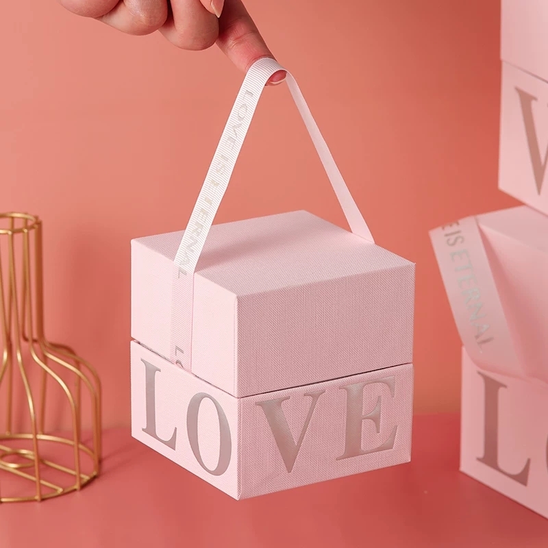 Rigid Gift Boxes With Ribbon Handle For Luxury Romantic Packaging