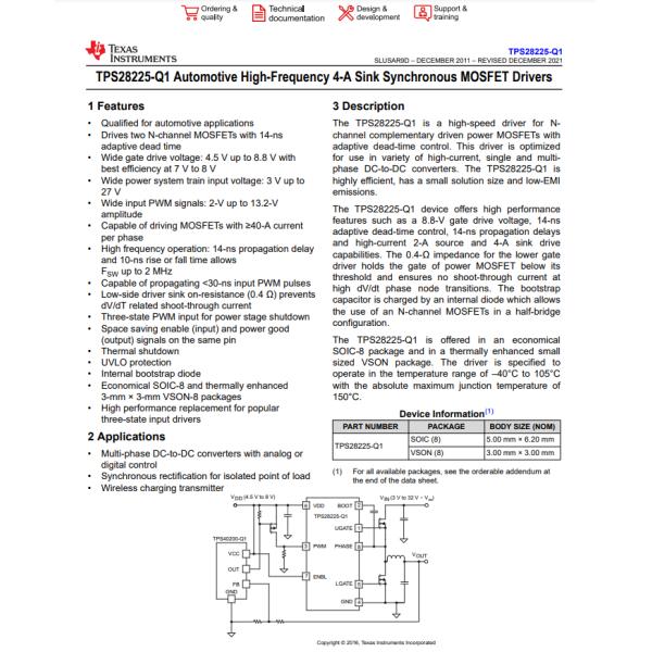 TPS28225TDRBRQ1 Half-Bridge Gate Driver IC Non-Inverting 8-SON (3x3)