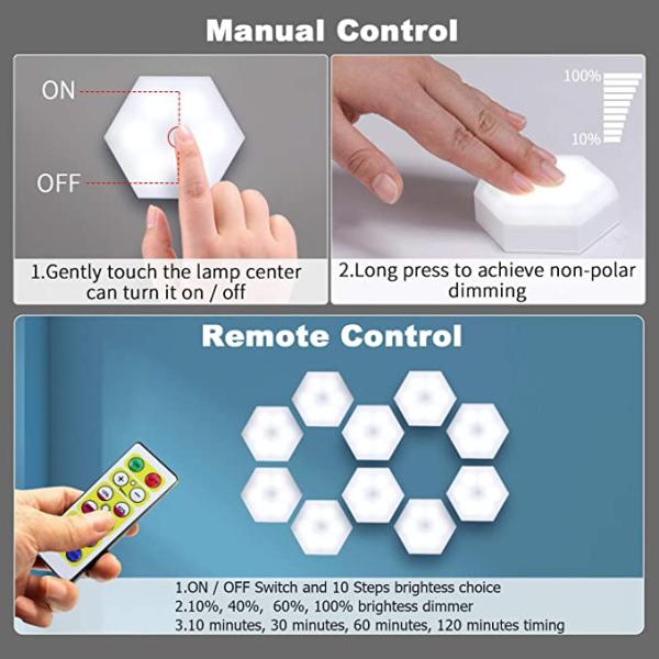 70LM 4.5V Remote Control Under Cabinet Light DIY Honeycomb Hexagon Modular Lights
