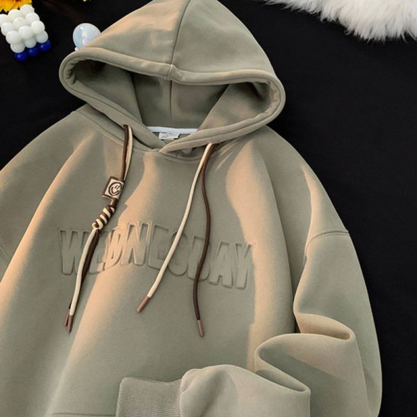 Support Customization Winter Embroidered Alphanumeric Knitted Polyester/Cotton Hoodies Thick Raised Prints Oversized Fit