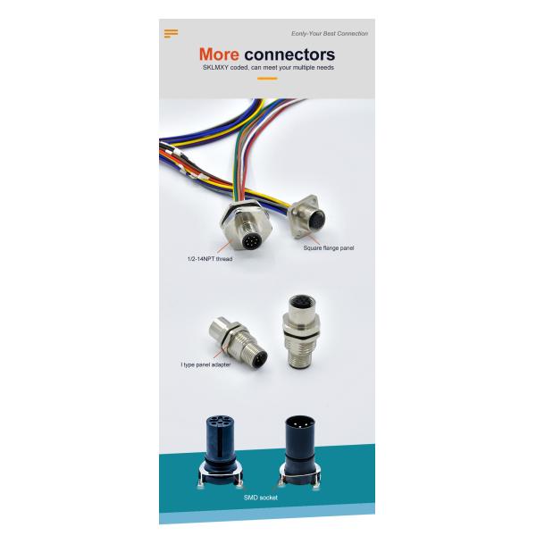 M12 A Code Waterproof Connector 3-17 Pin IP67/IP68 DIN Panel Mount