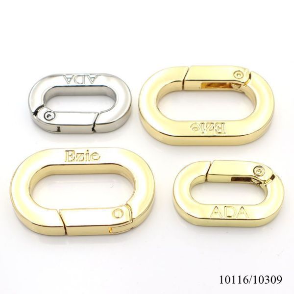 17mm Logo Engraved Round Spring Clasp Spring Openable Flat O Ring Carabiner for Kaychain