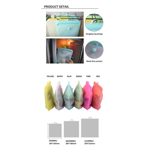 Airtight Silicone Food Pouches 1500ml Reusable Silicone Bags For Sandwich Snack