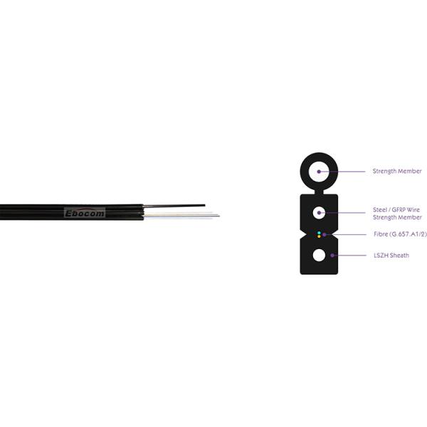 OEM LSZH Jacket Drop Cable With Messenger Wire For FTTH Drop Cable In Black