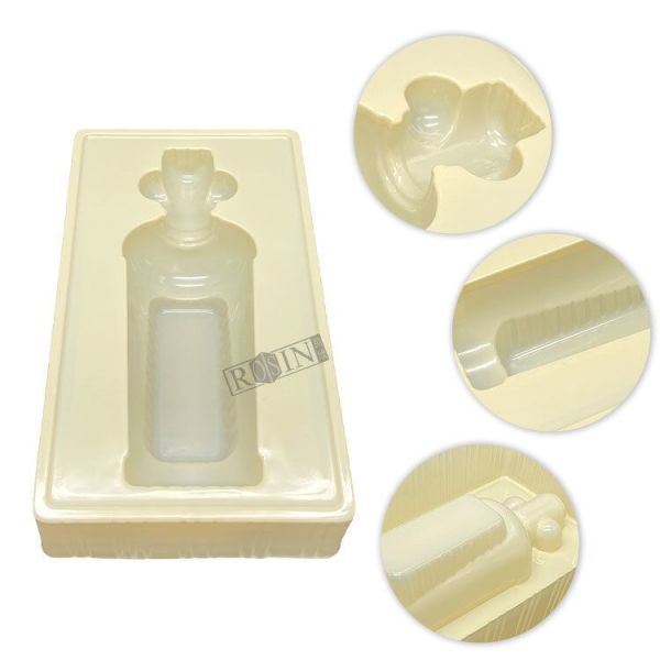 Customized disposable transparent PET/black PS flocking plastic vacuum bottle tray