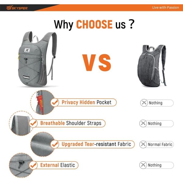 SKYSPER Foldable Hiking Backpack - 10L Small Lightweight Daypack Breathable Travel Backpacks for Men Women