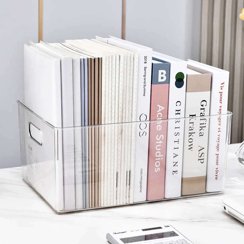 Transparent Rectangle Desktop Storage Box Household Bookcase Oversized Storage Basket Plastic Storage Box for Book Soundries