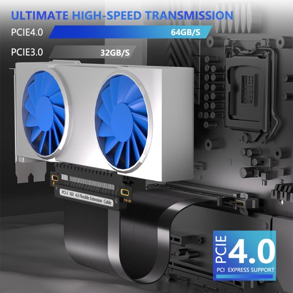 PCIE 4.0 16x Shielded GPU Riser Cable - 30cm Length PCI Express Extension Cable for High-Speed GPU Cards