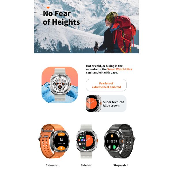 AMOLED W7 Ultra Rugged Wireless Charging Smart Watch 3D Menu Ai Dail SOS Function