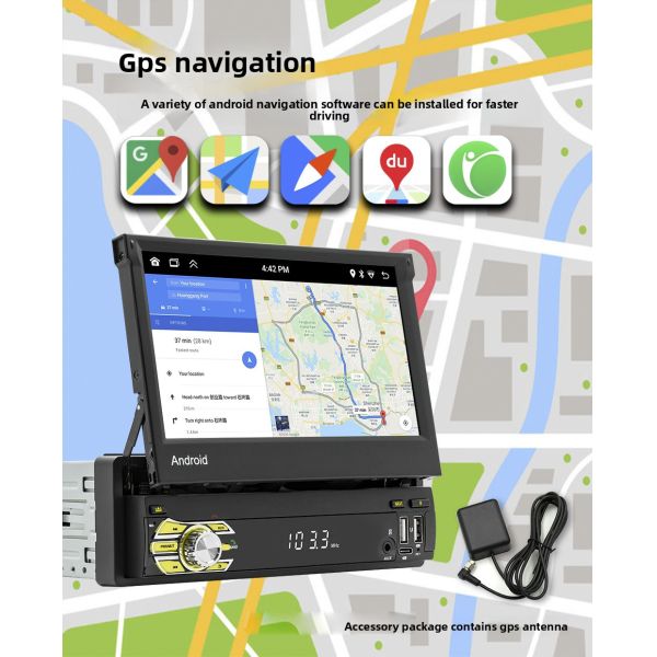 Creatall All-in-One 7 Inch Android Auto GPS Navigation Retractable Screen HD Rearview Wireless CarPlay for Automotive Use
