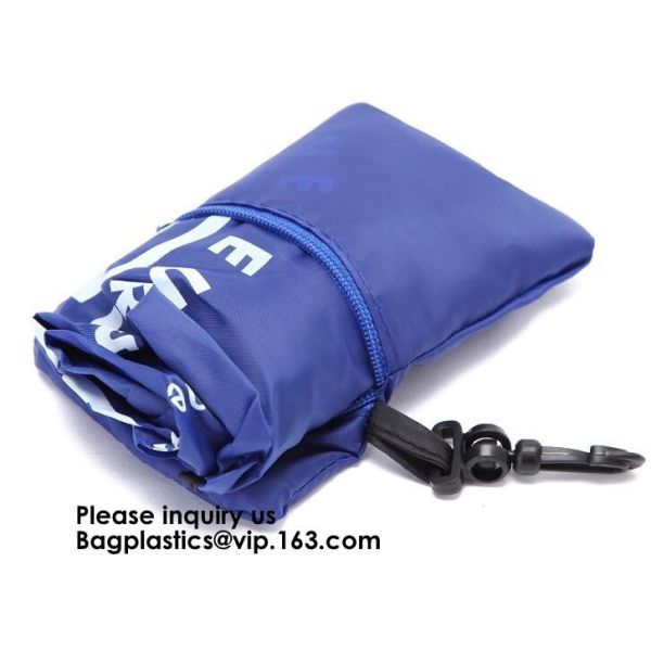 Printing Logo Polyester Handled Foldable Tote Bag With Snap Closure Foldable Bag Pocket Folding Nylon Shopping Bag