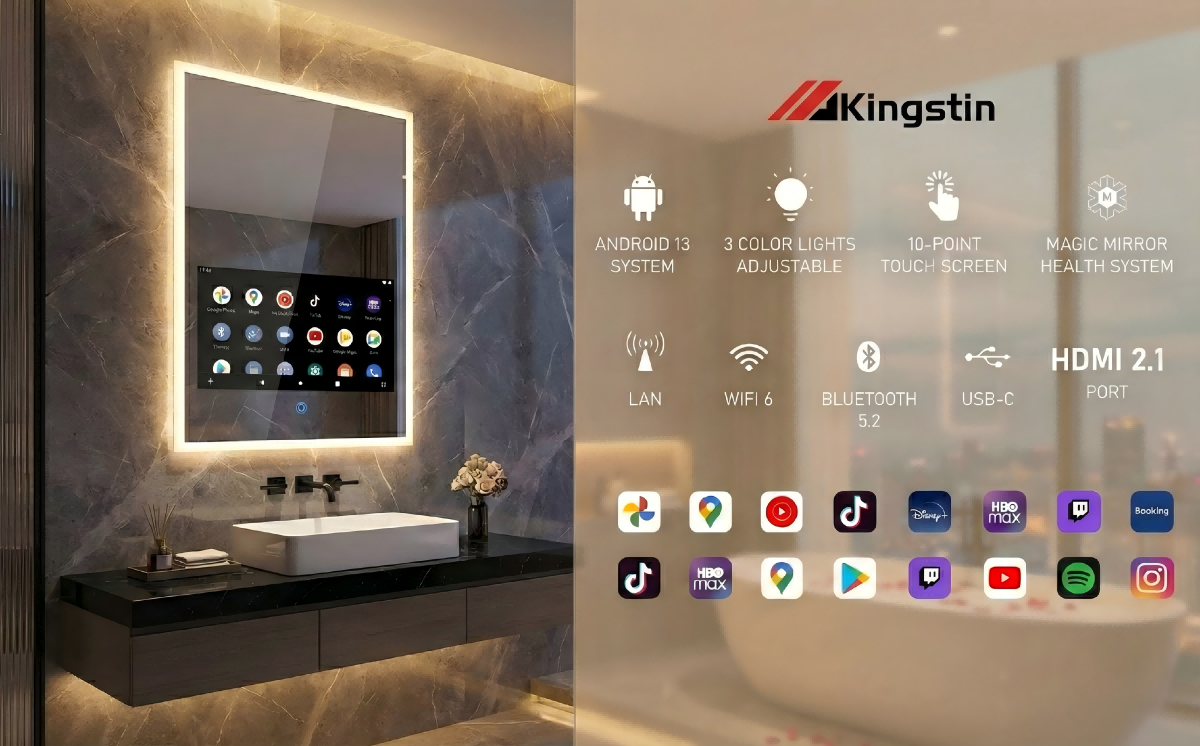 Kingstin Smart Arch: AI-Integrated Frameless Smart Mirror with Interactive Display | Wall Mounted LED Mirror
