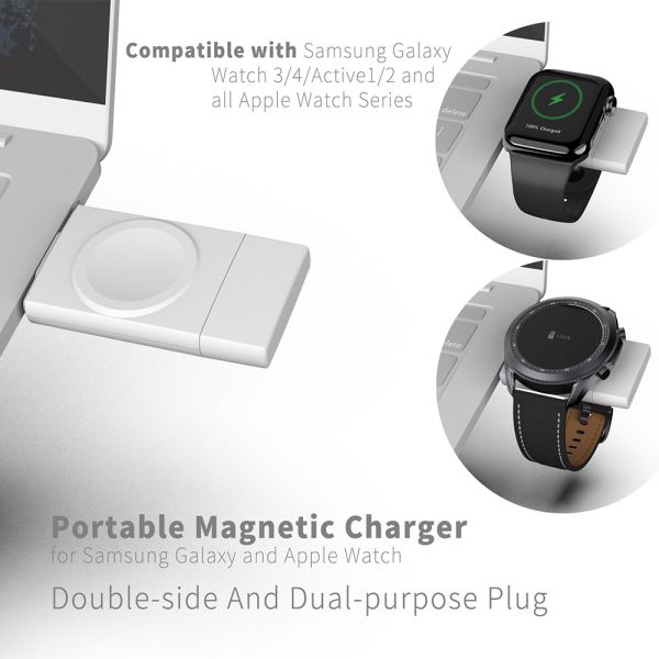 Compact Size Dual Interface USB A & USB C Wireless Watch Charger For Apple Watch And Samsung Watch