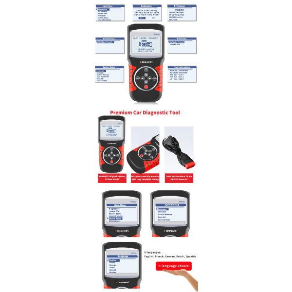 Multi-languages large screen car Code Reader OBD2 Diagnostic Tool