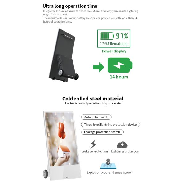 Outdoor 43200mAh Battery Powered Capacitive Touch LCD Digital Signage With Android System