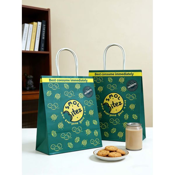 Custom Recyclable Disposable Kraft Paper Twisted Handle Bag Printing for Shopping Bakery