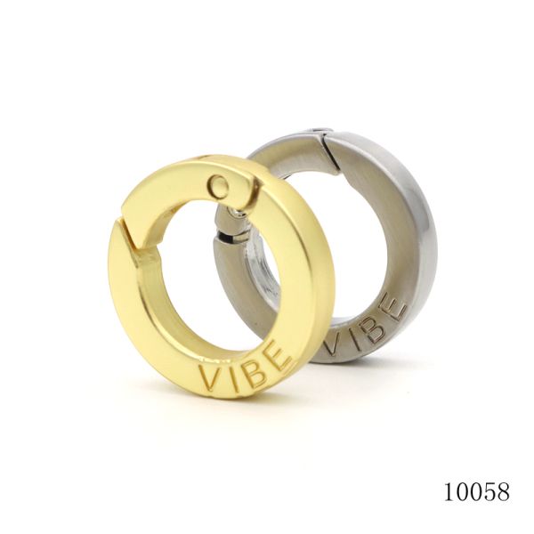 17mm Logo Engraved Round Spring Clasp Spring Openable Flat O Ring Carabiner for Kaychain