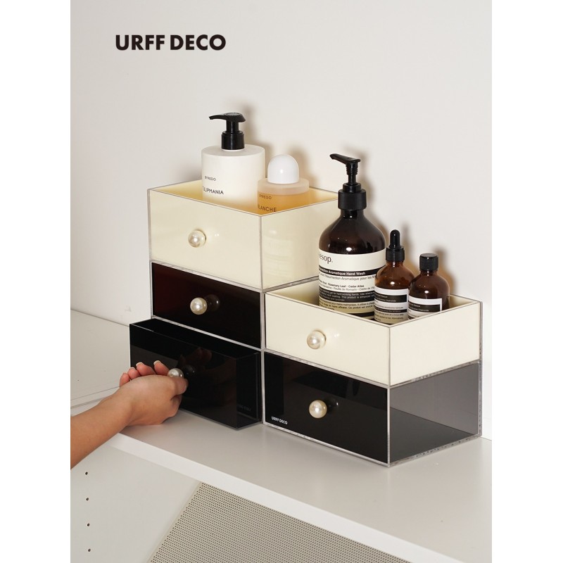 High-End Luxury Stackable Rectangular Pearl Drawer Box Desktop Acrylic Dustproof Storage Box for Jewelry Lipstick Cosmetics