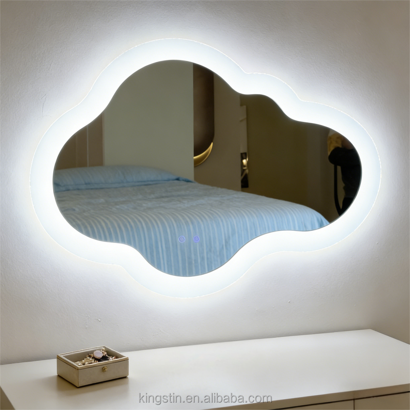 Kingstin Cloud Shape LED Backlit Mirror with Touch Control - Dimmable Bathroom Vanity Mirror/ Bedroom Makeup
