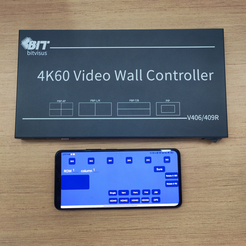 4K60 Video Wall Controller with 6 HDMI Outputs and RS232 Control for Multi-Screen Display