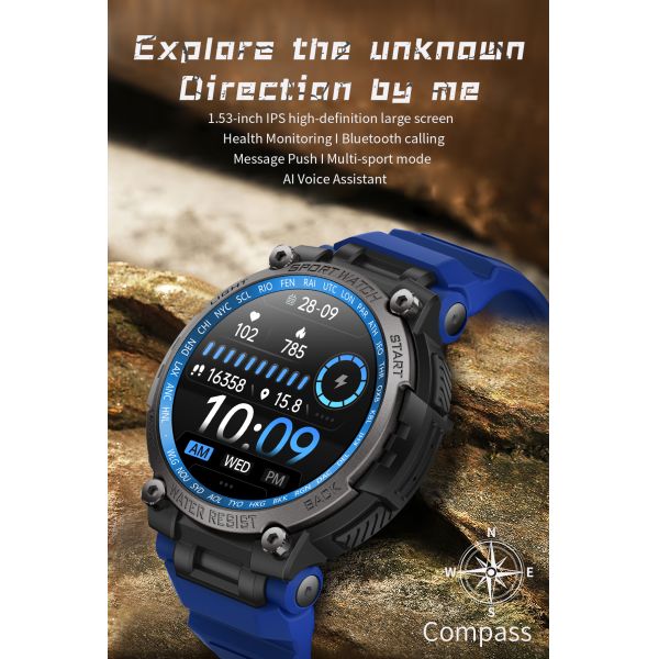 Yellow Bluetooth Calling Smart Watch Compass Sleep Tracking Heart Rate Monitoring