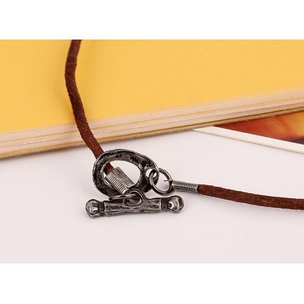 Double circle head layer cowhide necklace restoring ancient ways Leather necklace