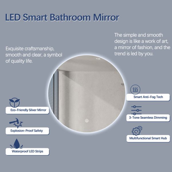Copper Free Silver Round Bathroom Mirror Wall Mounted Customized