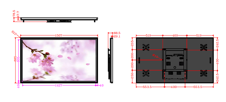 65 Inch Wall Mounted Infrared Touch Screen Kiosk with 4K Resolution and Built-in Speakers