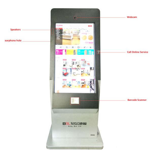43 Inch Floor Stand Interactive IR Touch Screen Kiosk Computer Totem With Webcam And Scanner
