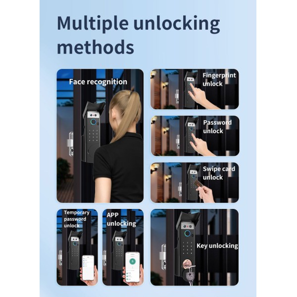 High Waterproof Camera Intercom FACE ID Smart Frame Lock Fingerprint Password Electric Tuya Version Door Lock Exterior Lock
