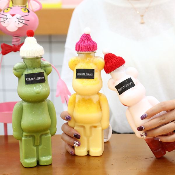 Plastic Milk Tea Bottles With Screw-on Lid Square Round Shape