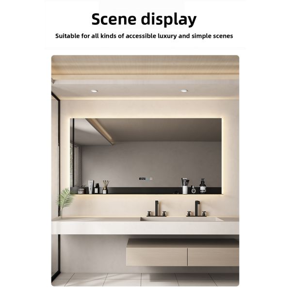 Modern Large Rectangle Metal Frame Mounted Mirror Shelf Touch Switch IP44 Design Style Lights Hotel Use Apartment Villa 3-Year