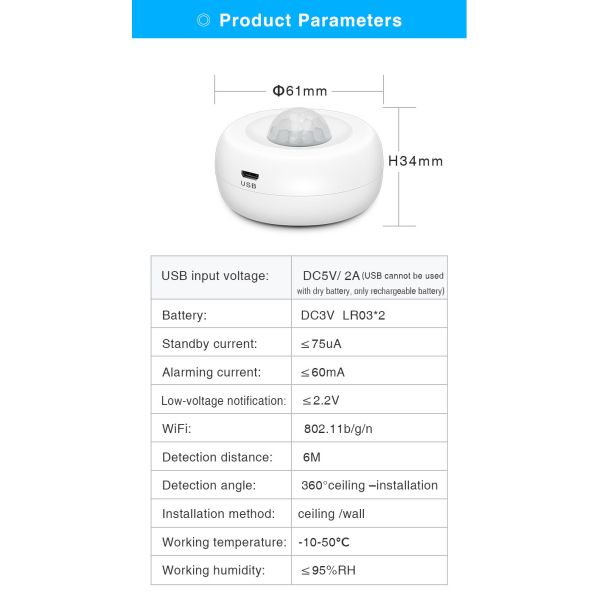 Tuya Motion Detection Pir Sensor Detector Wifi Movement Sensor Smart Life App Wireless Home Security System