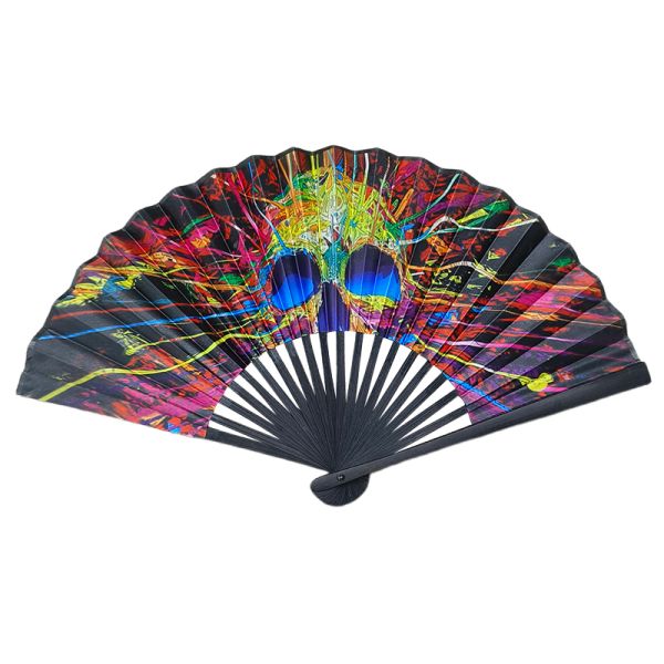 Customized Logo Bamboo Folding Hand Fan Leopard Print Pattern Sublimation Technique for Wedding Dancing Clack Bamboo Crafts