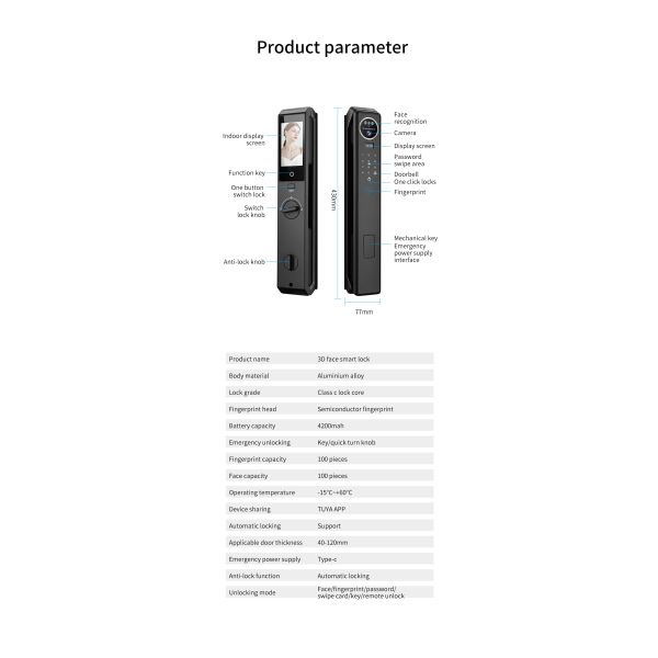 S959Max Smart Door Lock with Fingerprint 3D Face Palm Recognition Card Key Code Multi-unlock Way
