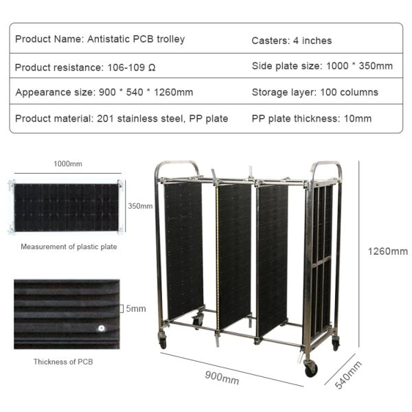 ESD PCB Handling Cart Antistatic PCB Turnover Trolley
