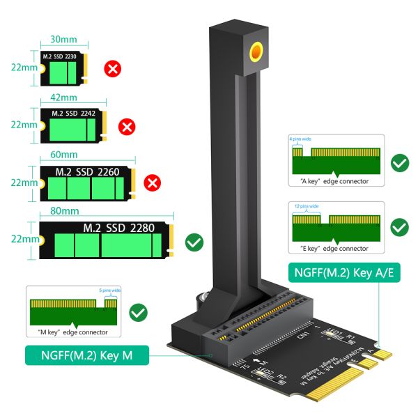 M.2 NGFF Adapter for High Speed Data Transmission with Vertical Installation and Plastic Support Frame