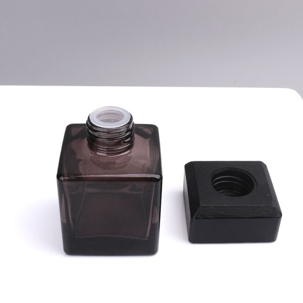 Luxury Empty 100ml Gray Black Reed Glass Diffuser Bottle With Wooden Cap