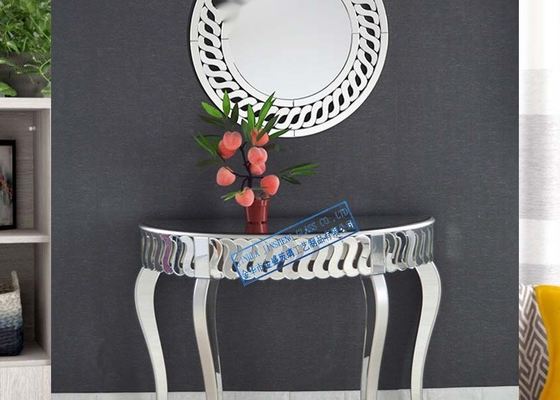 Silver wall mirror with console table - contemporary design with reflective surface and integrated side tables