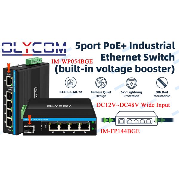Olycom Solar PoE Switch 4 Port DIN Rail Gigabit Unmanaged DC24V Input