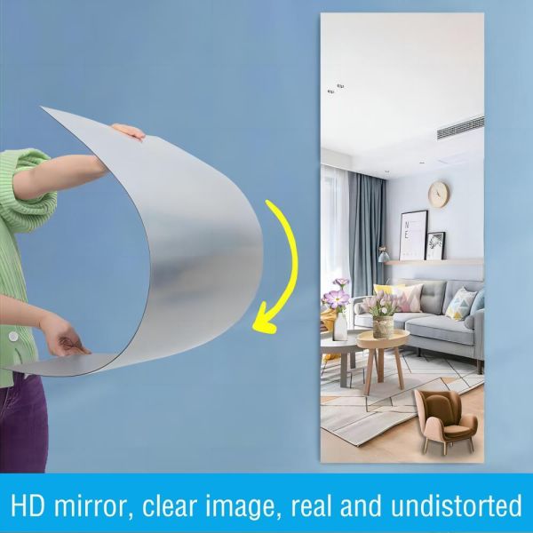 Modern Wall Mirror Unbreakable Acrylic Letter Dressing Shape Soft Silver Mirrors Sticker