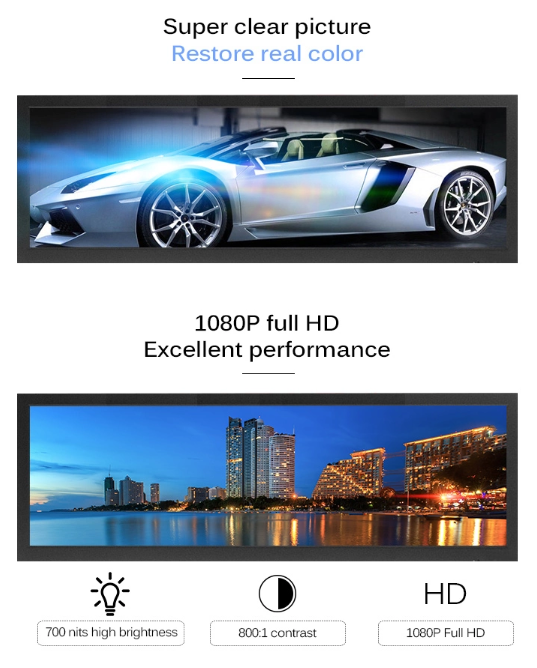 Android 28 Inch 700 Nits 1920*360 Stretched Bar LCD Touch Screen Open Frame or with Frame