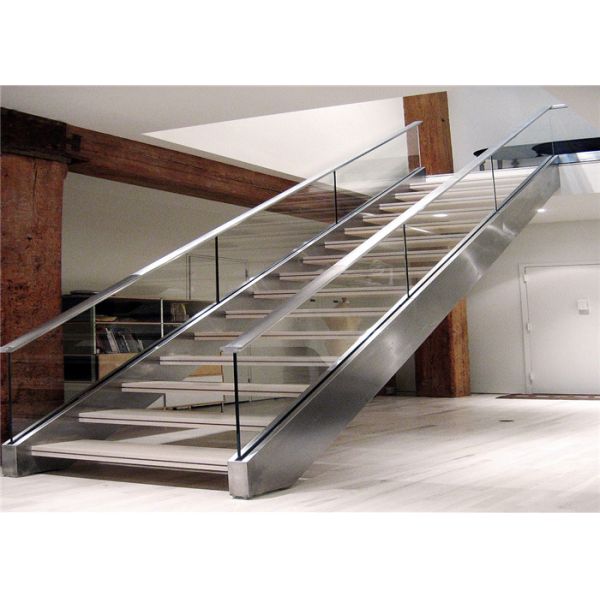 Solid Wood Steps Straight Flight Staircase Humanized Design Free Sample , Diy Fitting