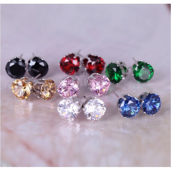 Colored round zircon imitation earrings