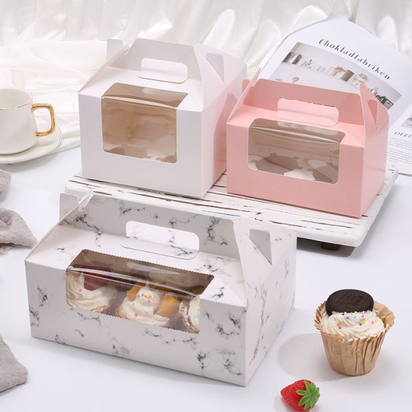 Portable Cupcake Folding Packaging Box Dessert Packaging Box Muffin Box Transparent Egg Tart Box