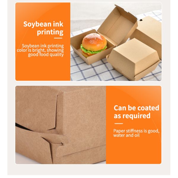 Customized Request Large Clamshell Hamburger Box for Takeaway and Paper Packaging